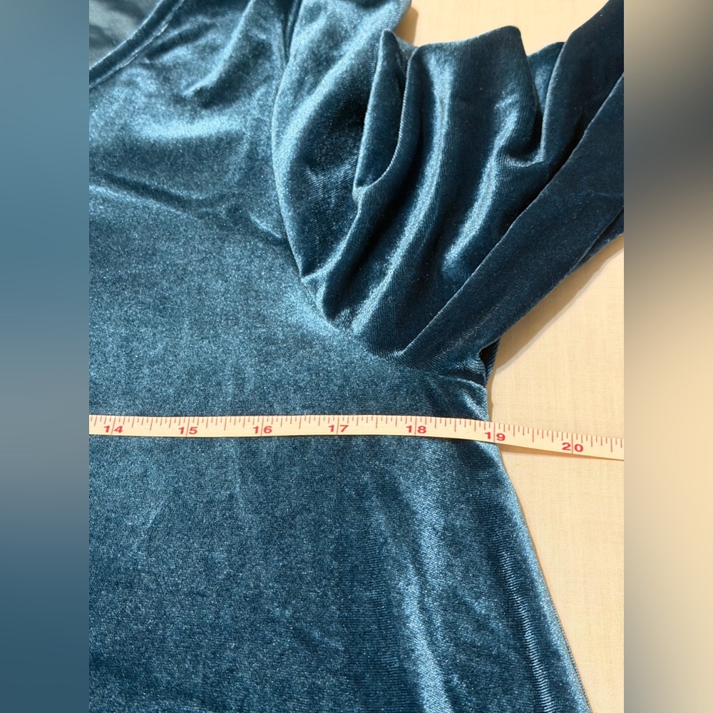 Easel Velour Dark Teal Ruffle Dress Raw Edge Ruffles at Bottom - Picture 8 of 8
